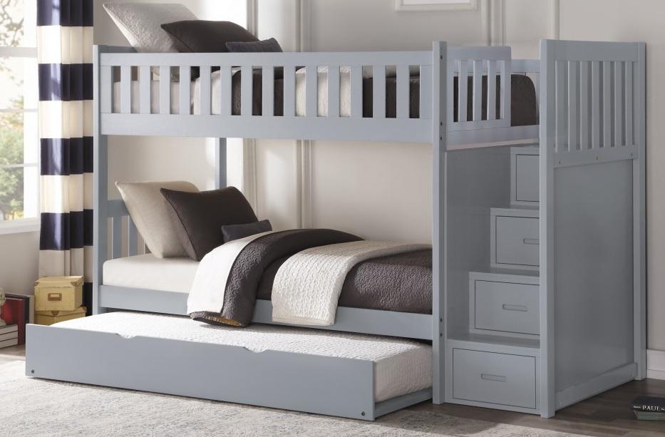 Orion Bunk Bed w/ Reversible Step Storage and Twin Trundle in Gray B2063SB-1*R - VIP FURNITURE (NJ)