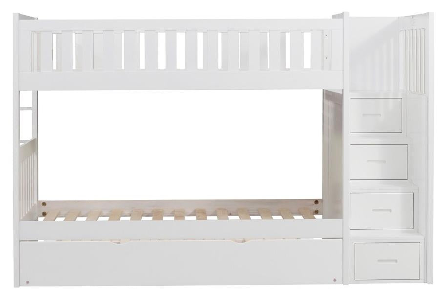Galen Bunk Bed w/ Reversible Step Storage and Twin Trundle in White B2053SBW-1*R - VIP FURNITURE (NJ)