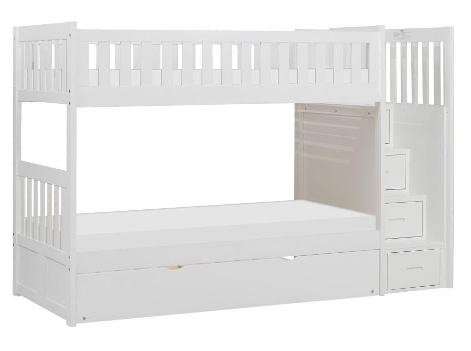 Galen Bunk Bed w/ Reversible Step Storage and Twin Trundle in White B2053SBW-1*R - VIP FURNITURE (NJ)