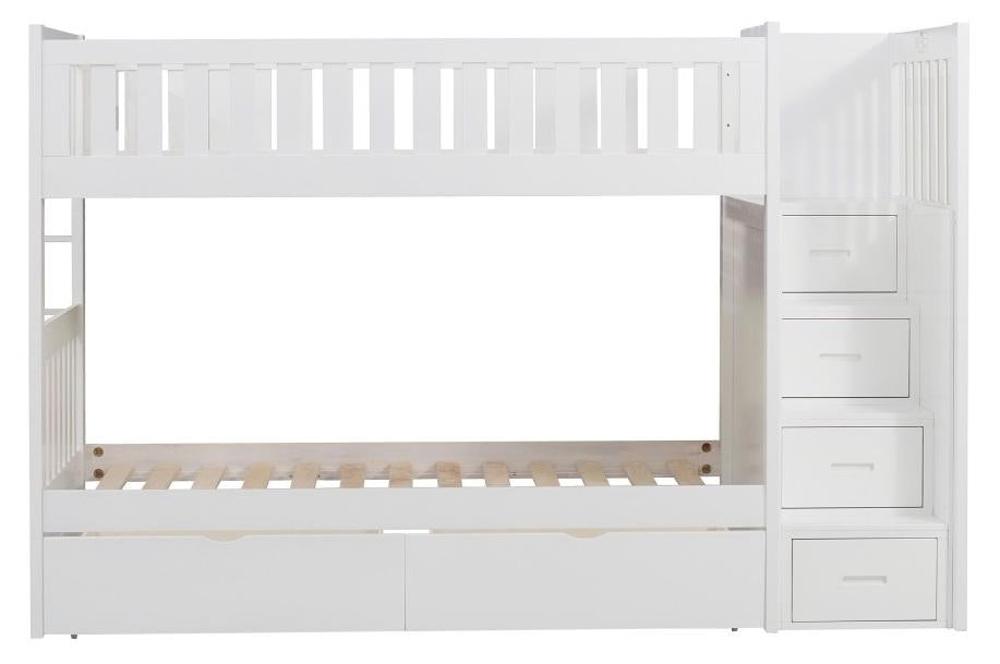 Galen Bunk Bed w/ Reversible Step Storage and Storage Boxes in White B2053SBW-1*T - VIP FURNITURE (NJ)