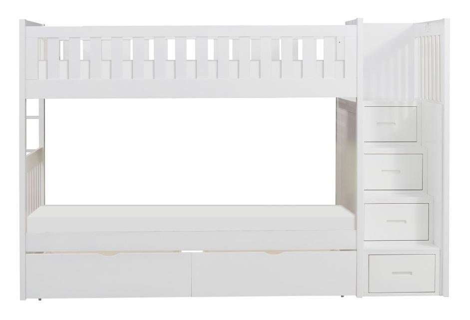 Galen Bunk Bed w/ Reversible Step Storage and Storage Boxes in White B2053SBW-1*T - VIP FURNITURE (NJ)