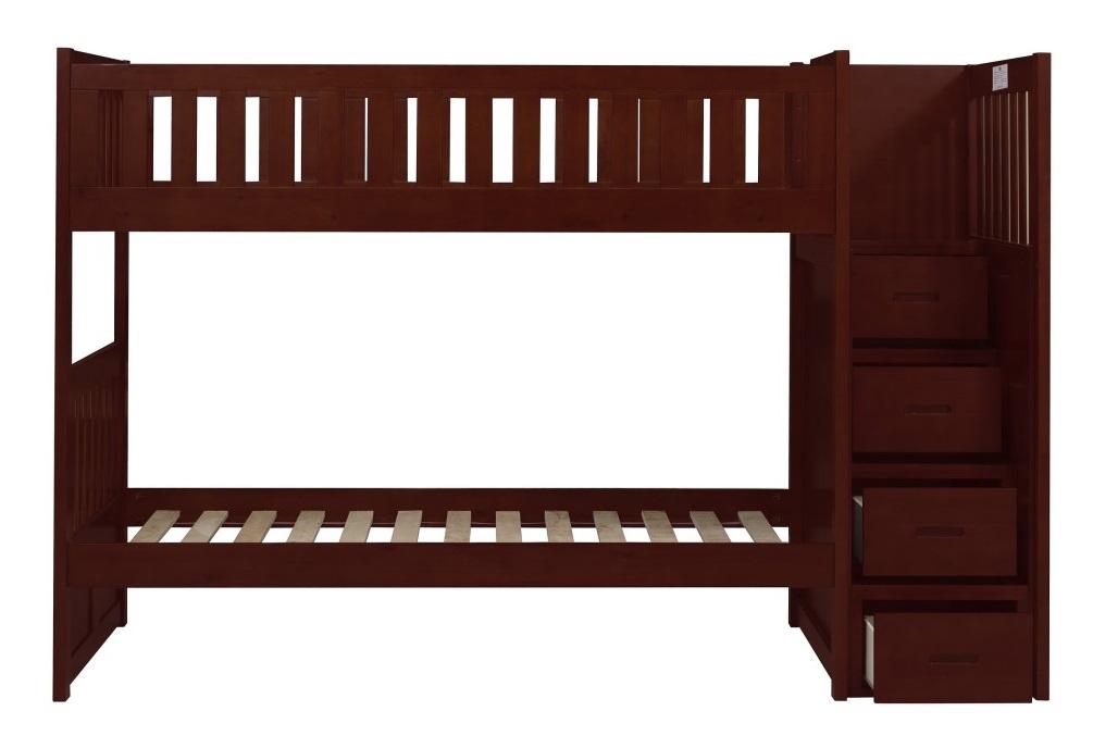 Rowe Bunk Bed w/ Reversible Step Storage in Dark Cherry B2013SBDC-1* - VIP FURNITURE (NJ)