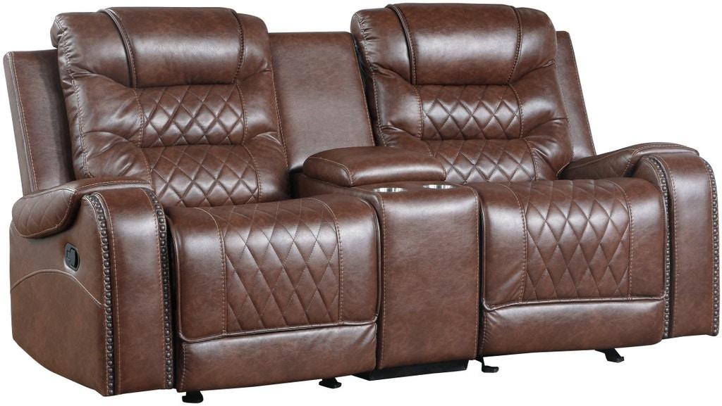 Putnam Double Glider Reclining Loveseat in Brown 9405BR-2 - VIP FURNITURE (NJ)