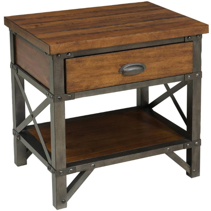 Holverson Nightstand in Rustic Brown & Gunmetal 1715-4 - VIP FURNITURE (NJ)
