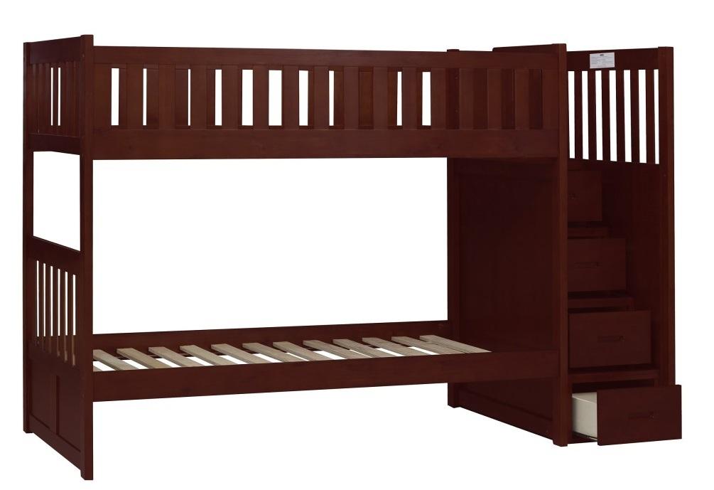 Rowe Bunk Bed w/ Reversible Step Storage in Dark Cherry B2013SBDC-1* - VIP FURNITURE (NJ)