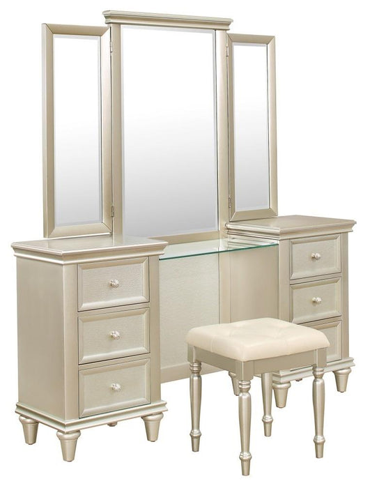 Celandine Vanity Dresser with Mirror in Silver 1928-15* - VIP FURNITURE (NJ)