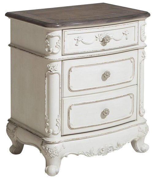 Cinderella Night Stand in Antique White with Grey Rub-Through 1386NW-4 - VIP FURNITURE (NJ)