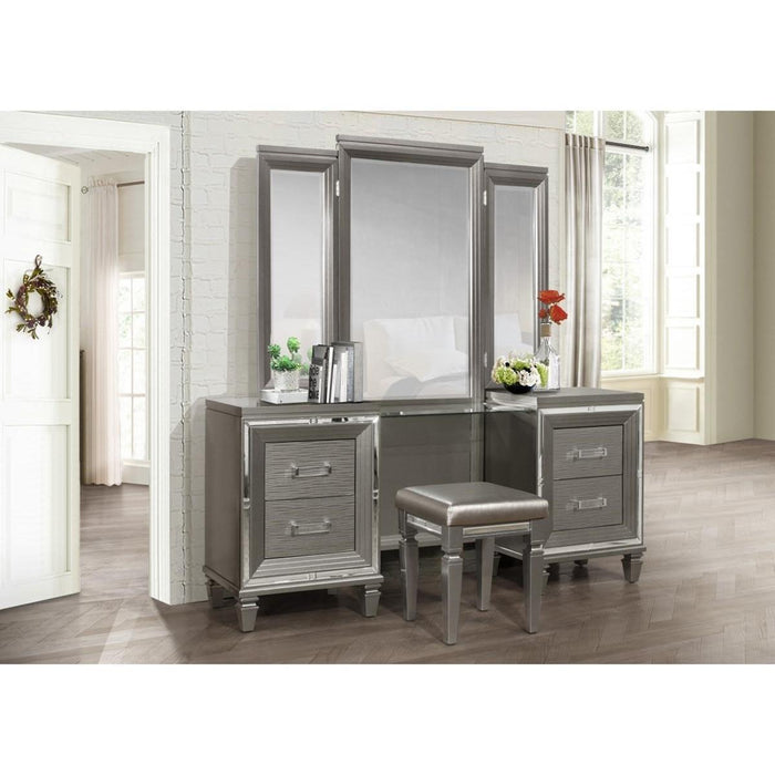 Tamsin 3pcs Vanity Dresser with Mirror in Silver Grey Metallic 1616-15 - VIP FURNITURE (NJ)