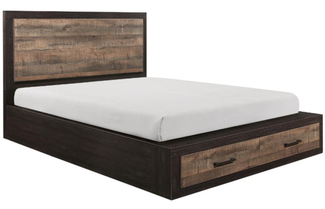 Miter King Platform Bed with Footboard Storage in Rustin Mahogany & Dark Ebony 1762K-1EK* - VIP FURNITURE (NJ)