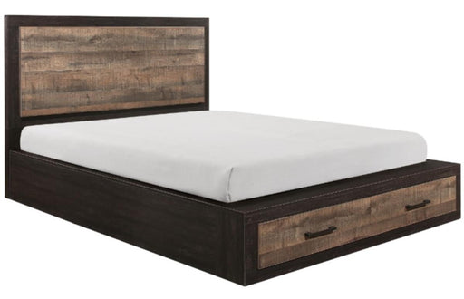 Miter Queen Platform Bed with Footboard Storage in Rustin Mahogany & Dark Ebony 1762-1* - VIP FURNITURE (NJ)