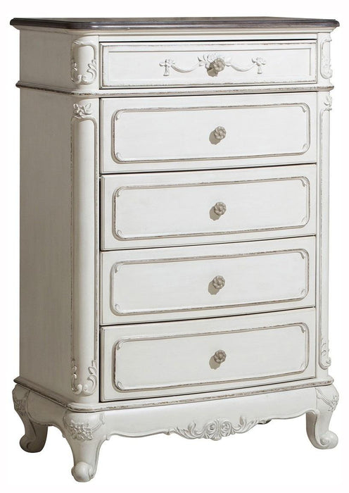 Cinderella 5 Drawer Chest in Antique White with Grey Rub-Through 1386NW-9 - VIP FURNITURE (NJ)
