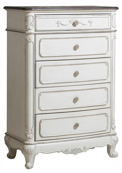Cinderella 5 Drawer Chest in Antique White with Grey Rub-Through 1386NW-9 - VIP FURNITURE (NJ)