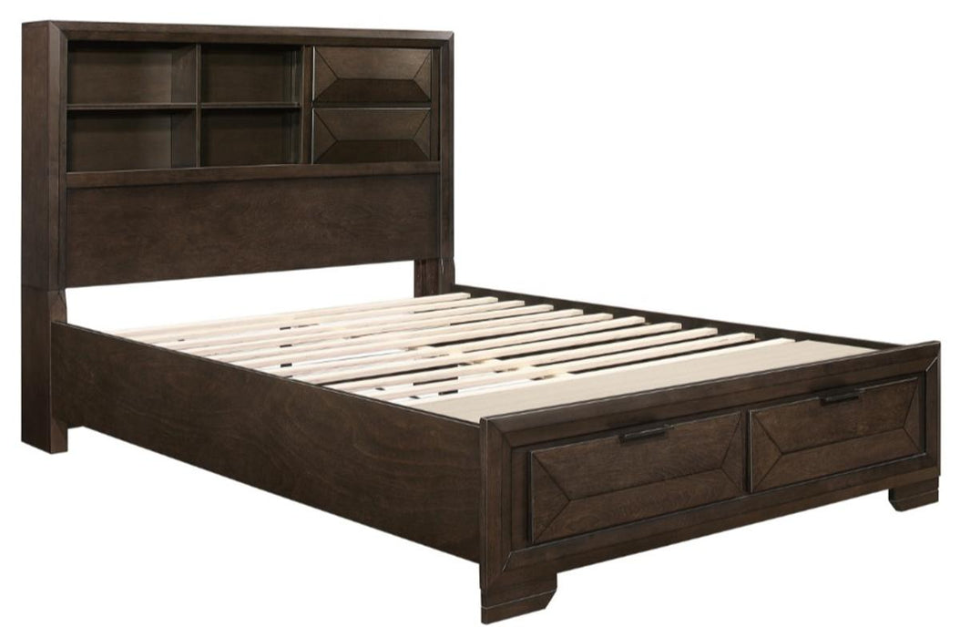Chesky King Bookcase Bed with Footboard Storage in Warm Espresso 1753K-1EK* - VIP FURNITURE (NJ)