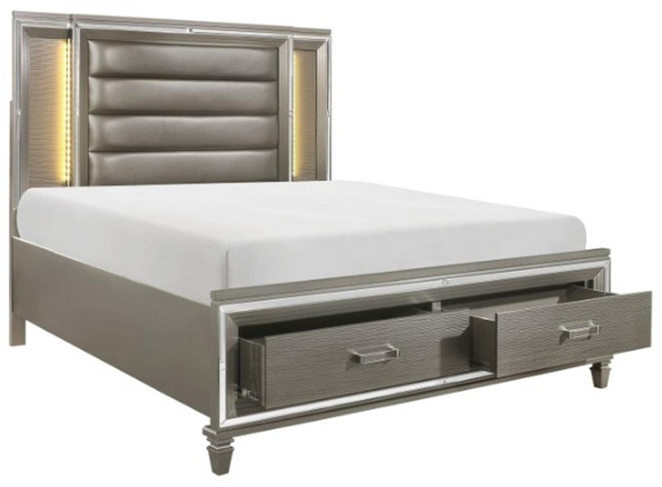 Tamsin Queen Upholstered Storage Bed in Silver Grey Metallic 1616-1* - VIP FURNITURE (NJ)