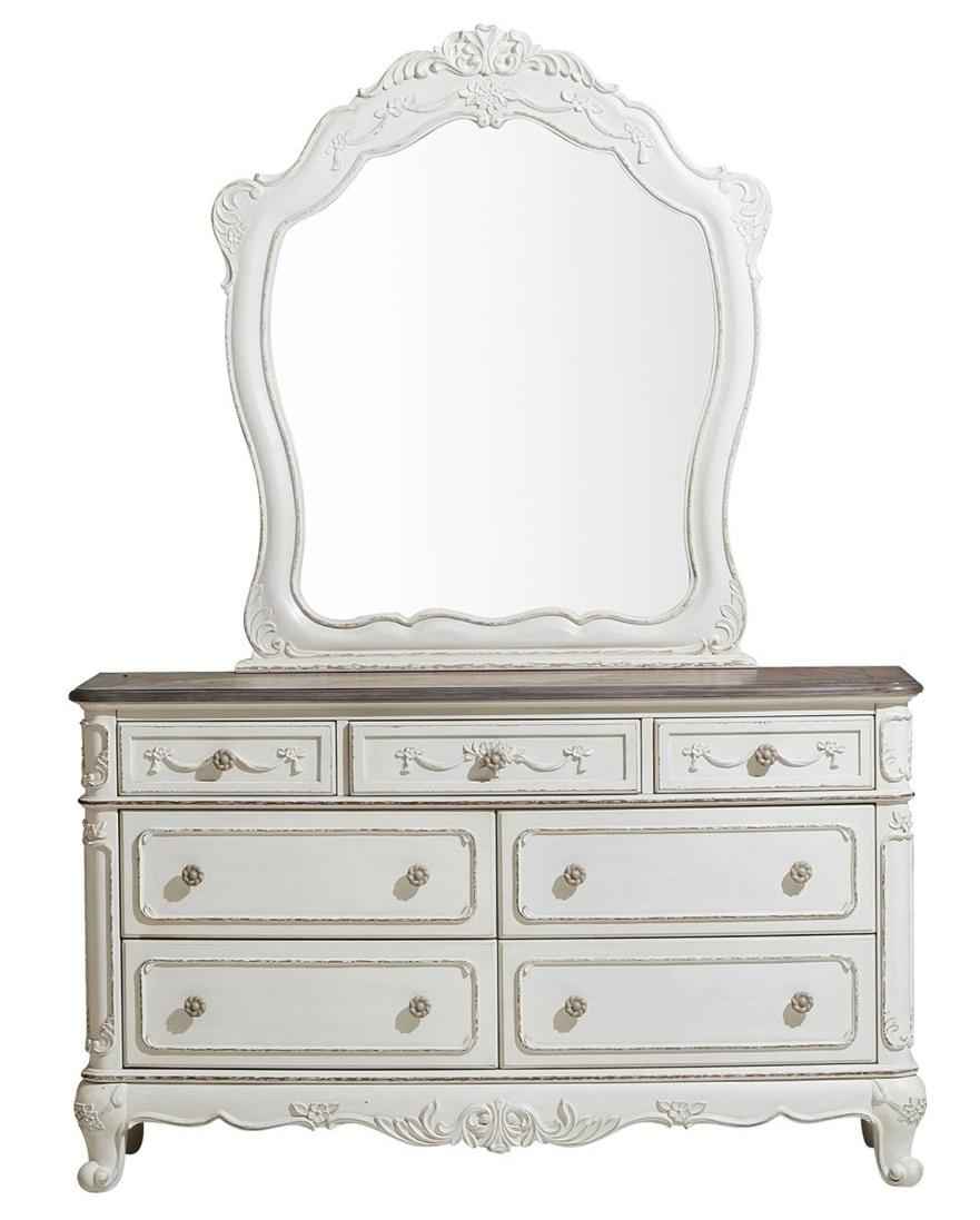 Cinderella 7 Drawer Dresser in Antique White with Grey Rub-Through 1386NW-5