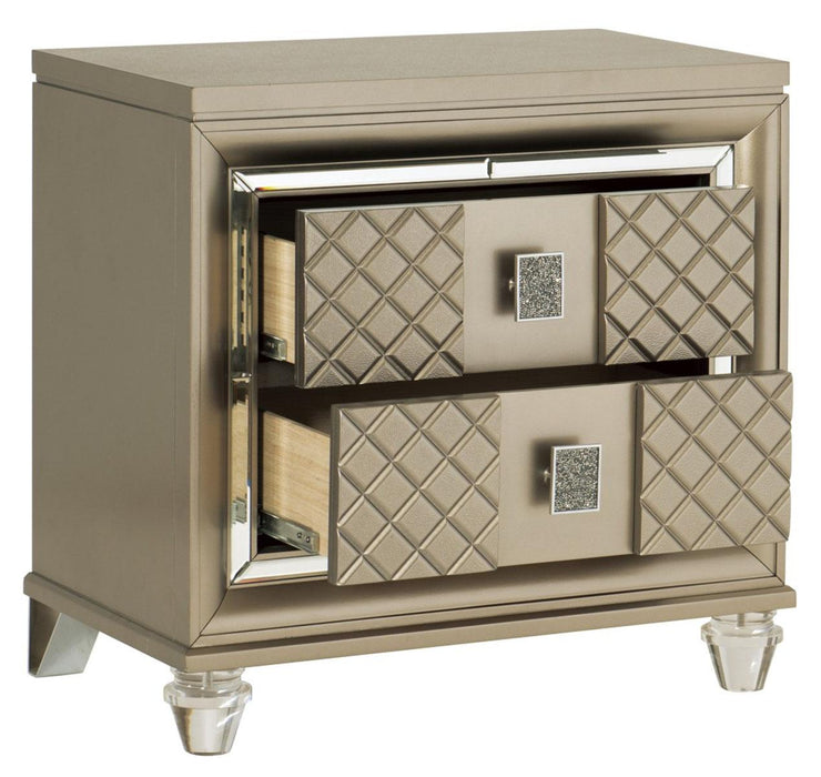 Loudon 2 Drawer Nightstand in Champagne Metallic 1515-4 - VIP FURNITURE (NJ)