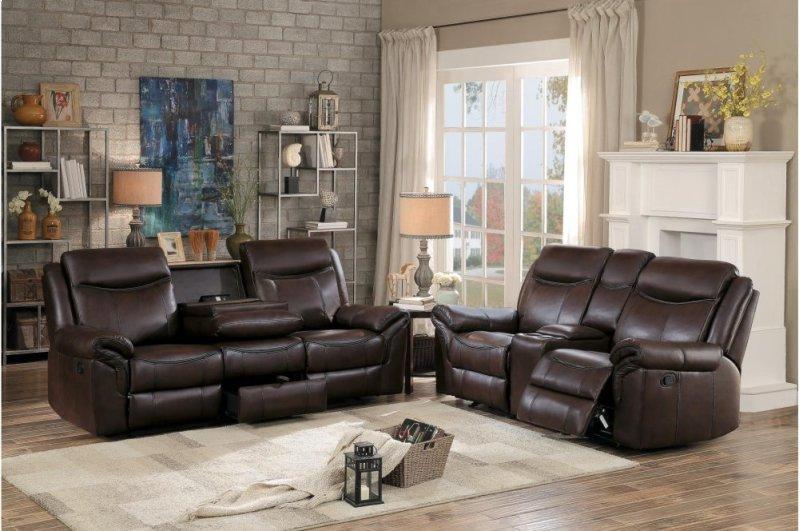 Aram Double Glider Reclining Loveseat in Brown 8206BRW-2 - VIP FURNITURE (NJ)