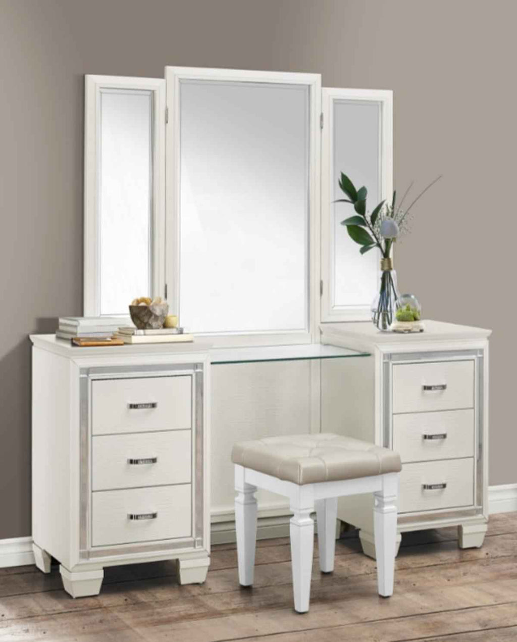 Allura Vanity Dresser with Mirror in White 1916W-15*