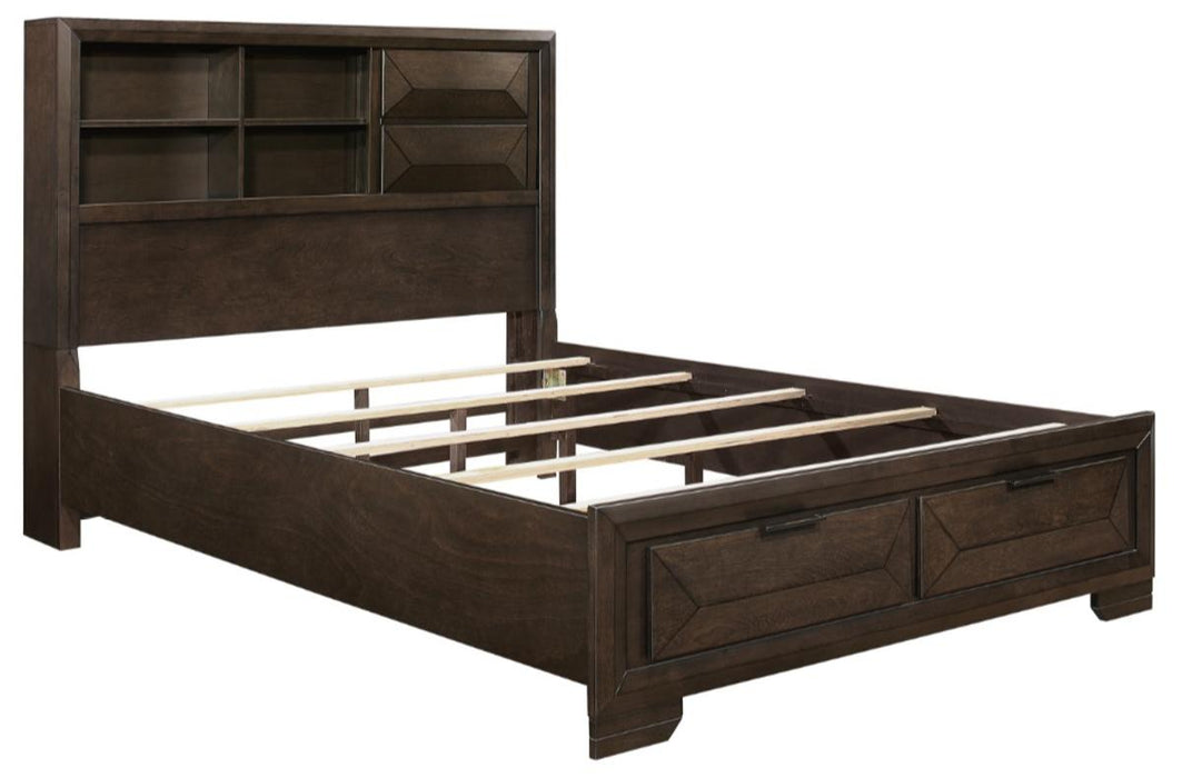 Chesky King Bookcase Bed with Footboard Storage in Warm Espresso 1753K-1EK* - VIP FURNITURE (NJ)