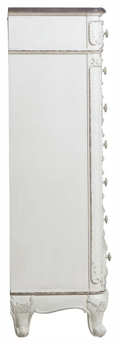 Cinderella 7 Drawer Tall Chest Antique White with Grey Rub-Through 1386NW-12 - VIP FURNITURE (NJ)
