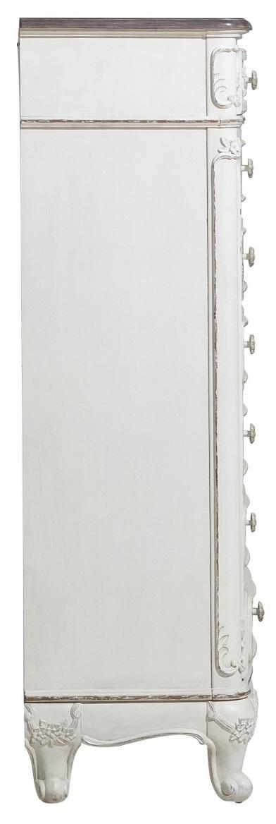 Cinderella 7 Drawer Tall Chest Antique White with Grey Rub-Through 1386NW-12 - VIP FURNITURE (NJ)