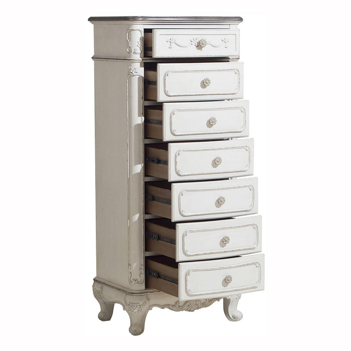 Cinderella 7 Drawer Tall Chest Antique White with Grey Rub-Through 1386NW-12 - VIP FURNITURE (NJ)