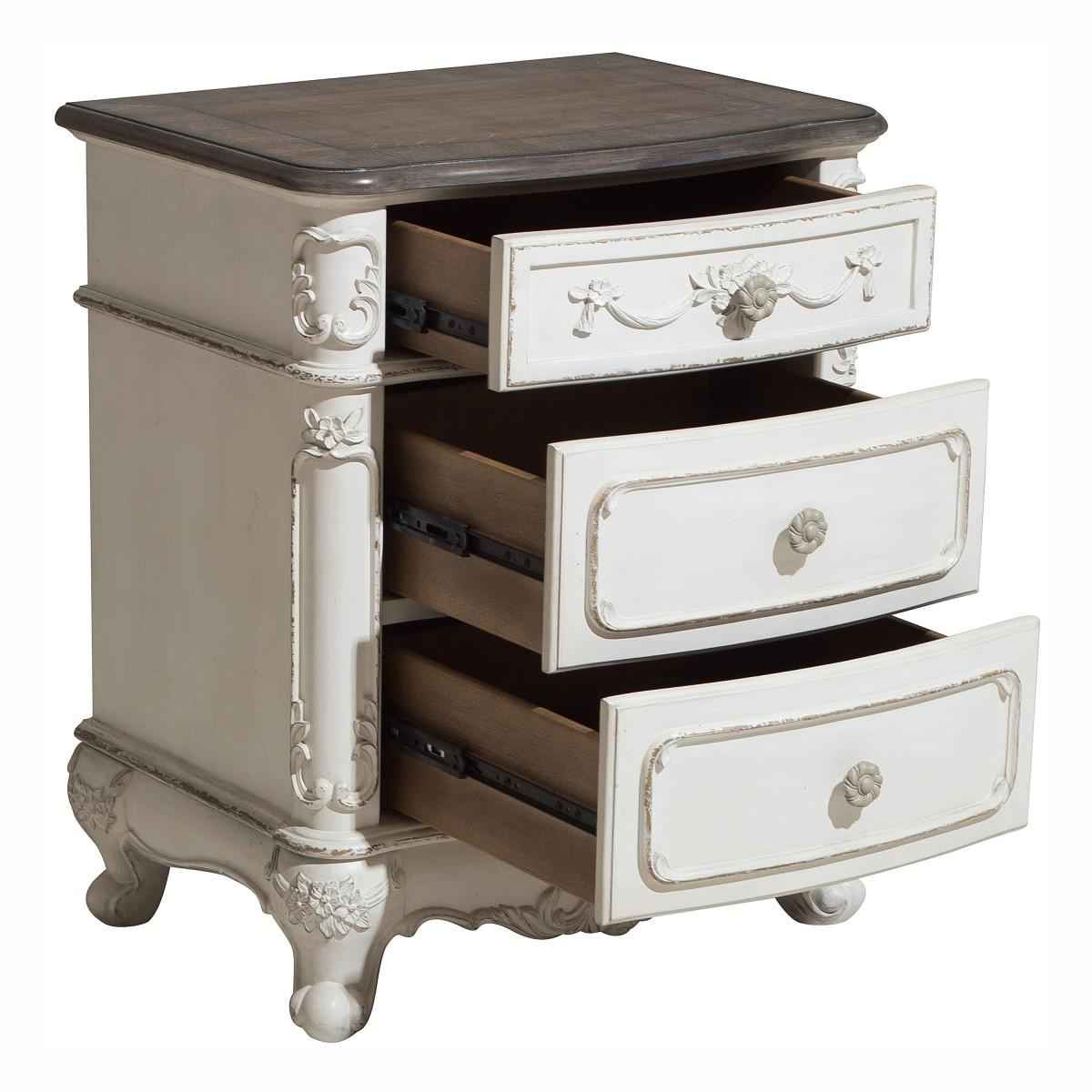 Cinderella Night Stand in Antique White with Grey Rub-Through 1386NW-4