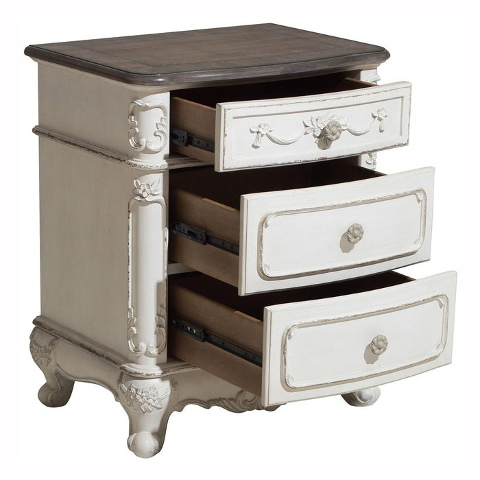 Cinderella Night Stand in Antique White with Grey Rub-Through 1386NW-4 - VIP FURNITURE (NJ)