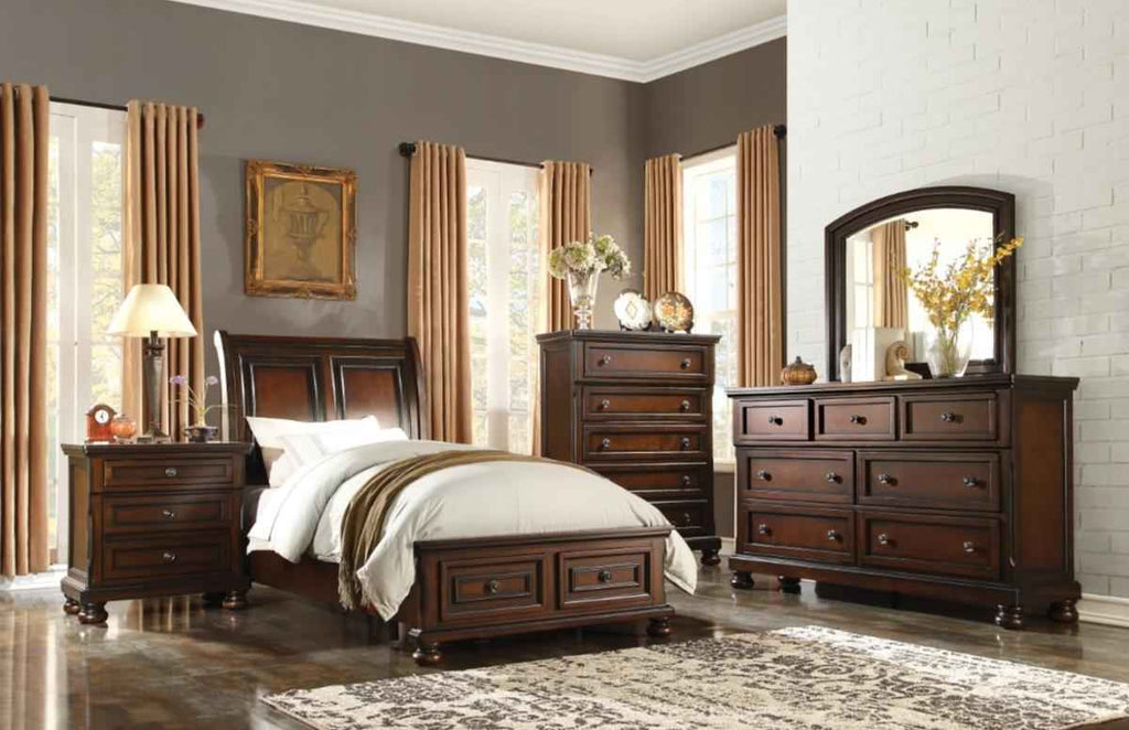 Cumberland Full Sleigh Platform Bed with Footboard Storage in Brown Cherry 2159F-1*