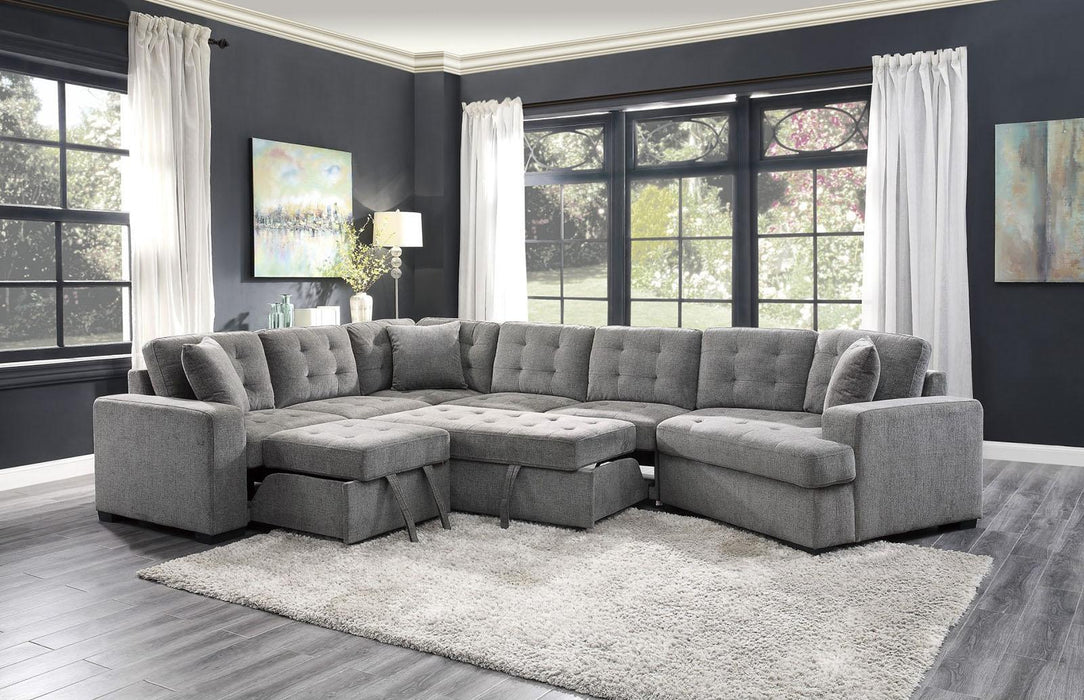 Logansport Left Side 2-Seater with Pull-out Ottoman and 1 Pillow in Gray 9401GRY-2L - VIP FURNITURE (NJ)