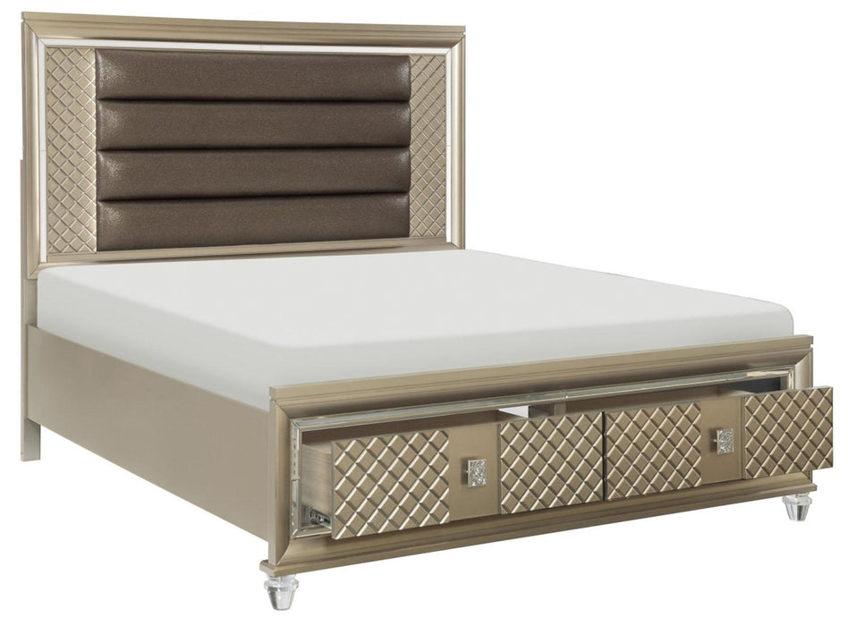 Loudon King Platform with Storage Bed in Champagne Metallic 1515K-1EK* - VIP FURNITURE (NJ)