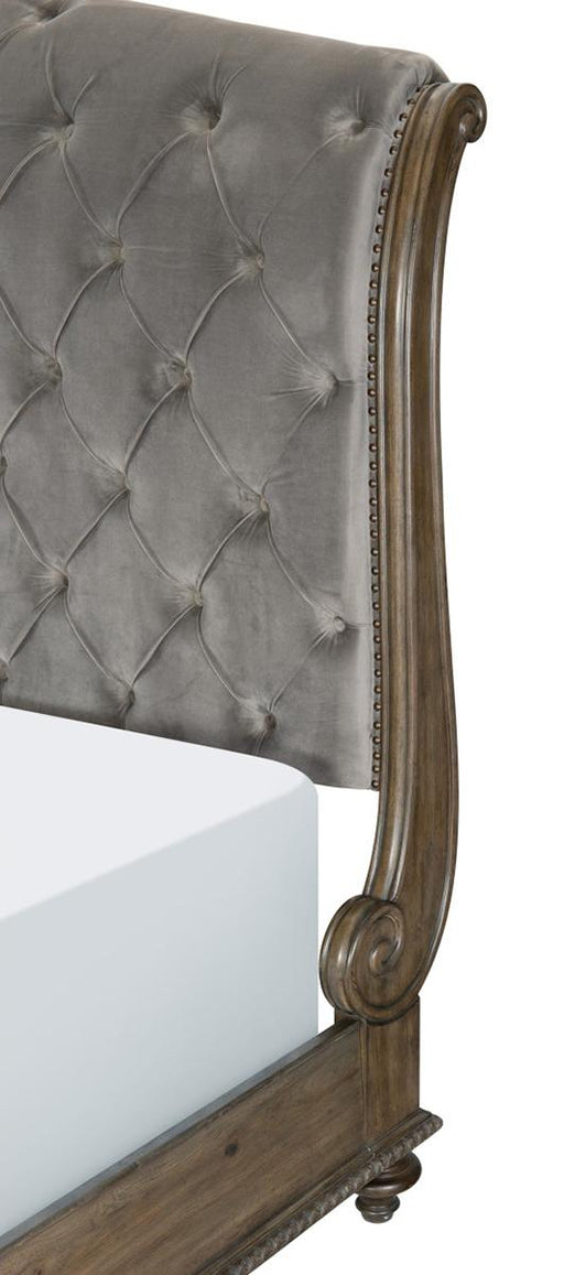 Rachelle Queen Sleigh Bed in Weathered Pecan 1693-1* - VIP FURNITURE (NJ)