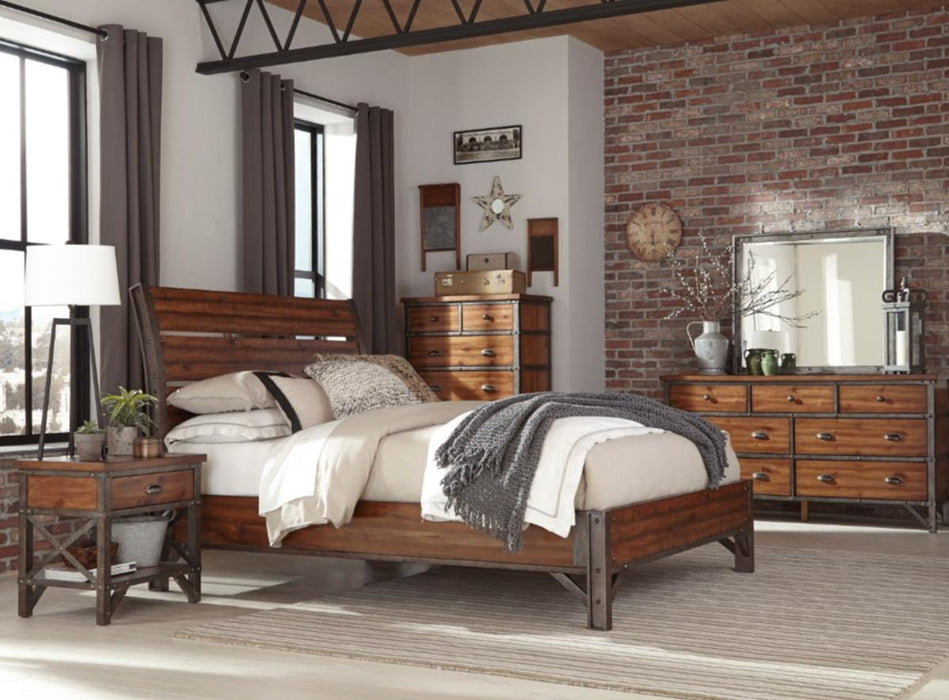 Holverson Queen Platform Bed in Rustic Brown & Gunmetal 1715-1* - VIP FURNITURE (NJ)