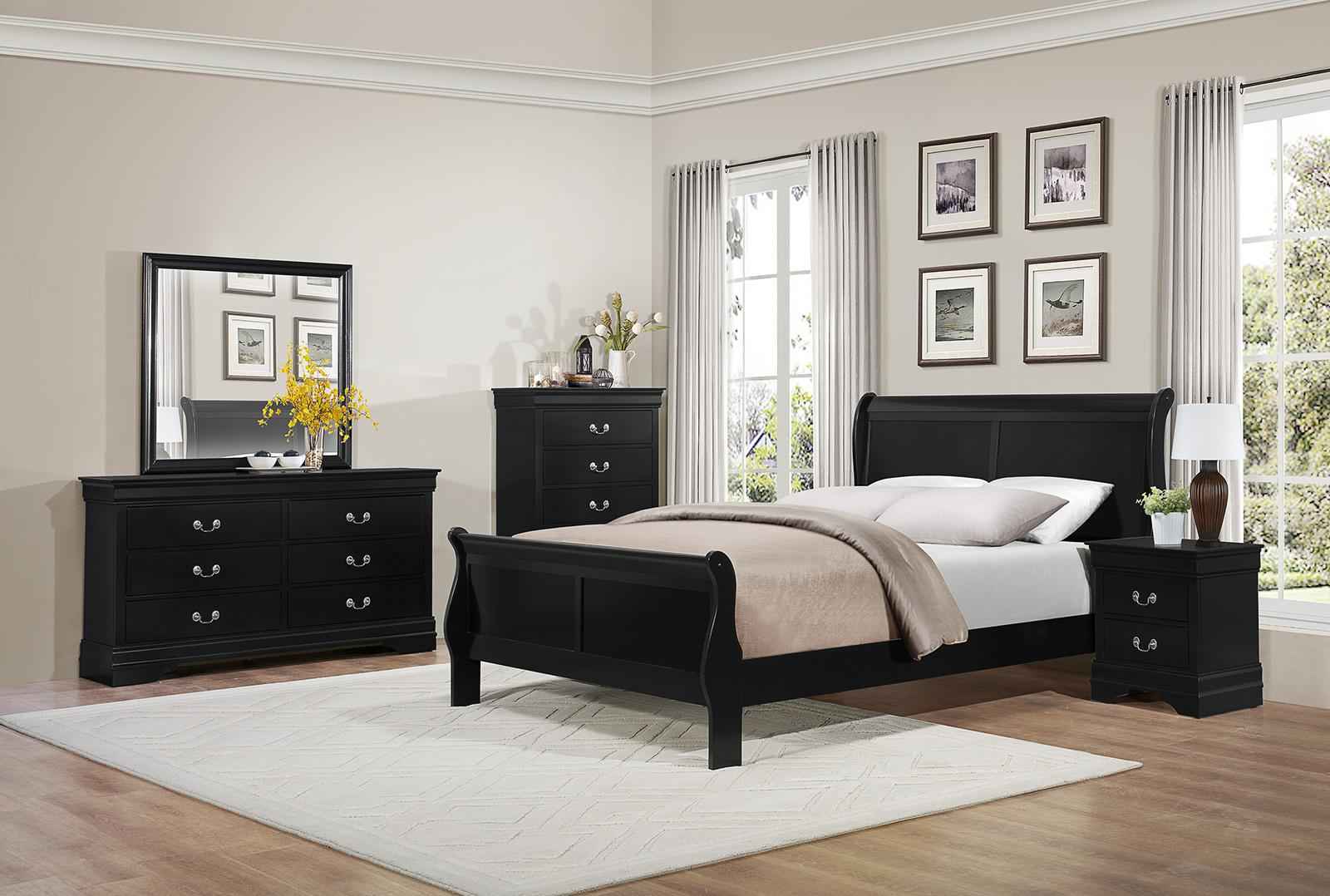 Mayville Queen Sleigh Bed in Black 2147BK-1