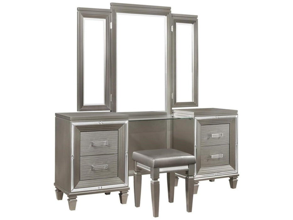 Tamsin 3pcs Vanity Dresser with Mirror in Silver Grey Metallic 1616-15 - VIP FURNITURE (NJ)
