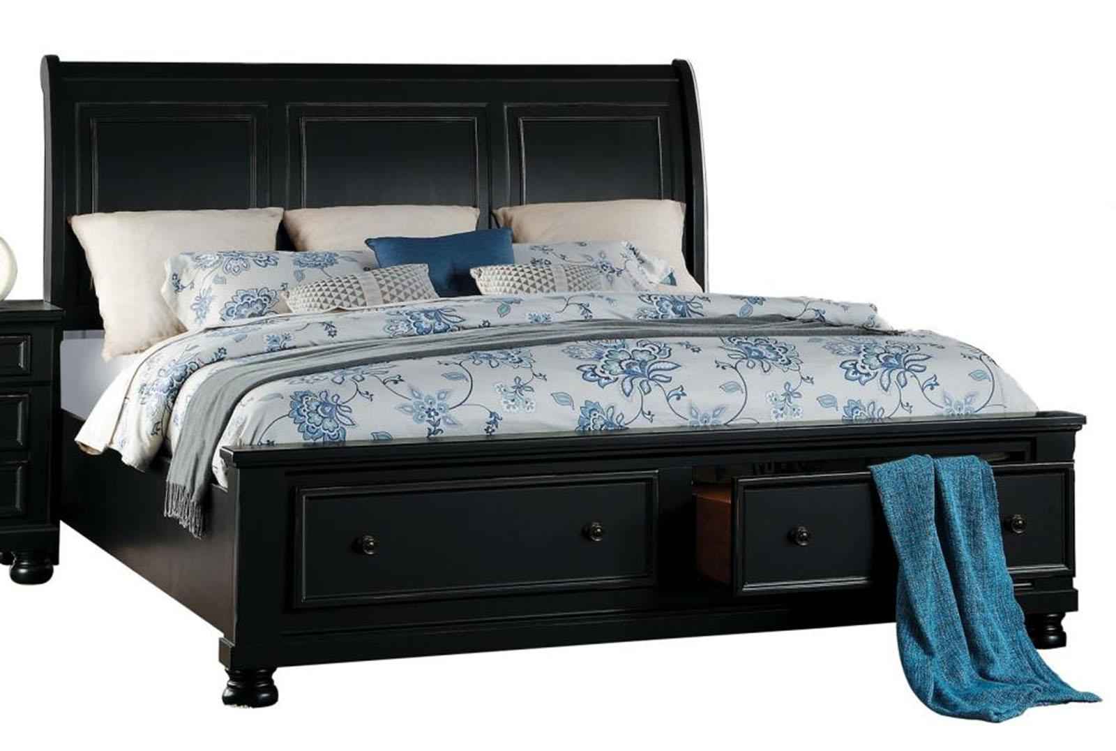 Laurelin Queen Sleigh Platform Storage Bed in Black 1714BK-1