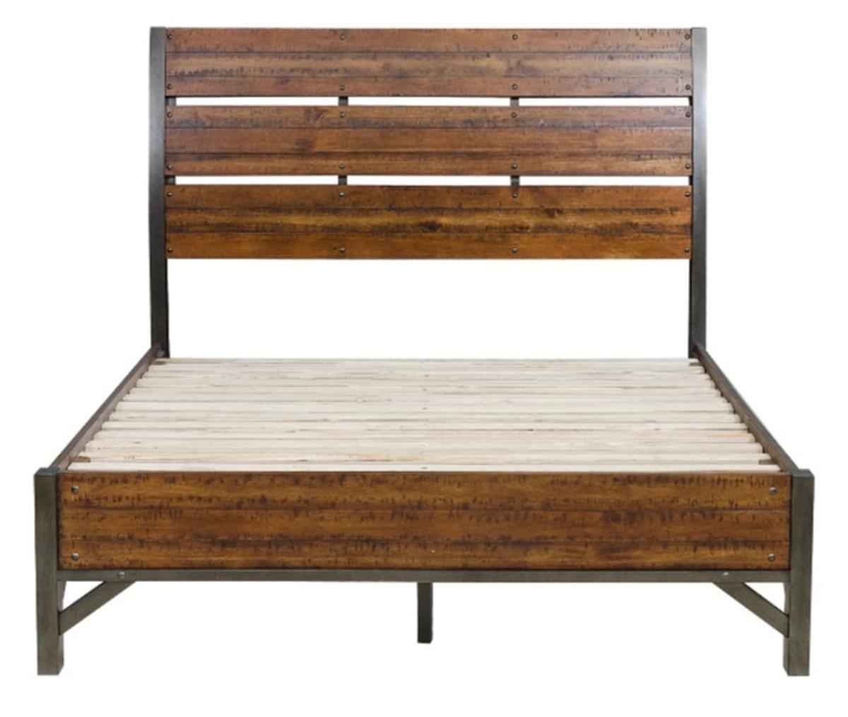 Holverson Queen Platform Bed in Rustic Brown & Gunmetal 1715-1*