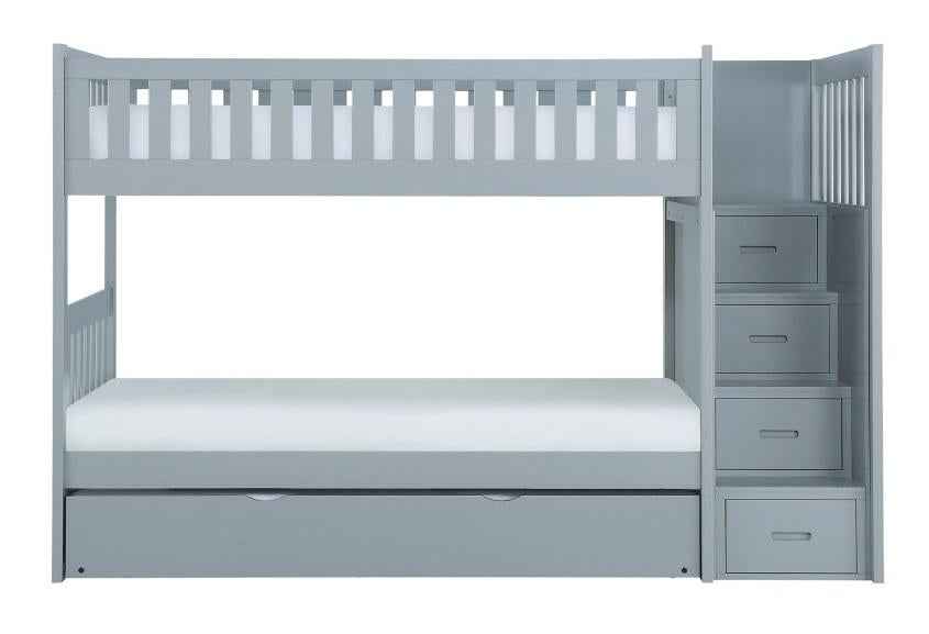 Orion Bunk Bed w/ Reversible Step Storage and Twin Trundle in Gray B2063SB-1*R