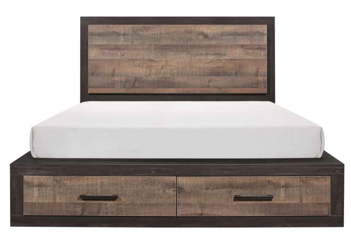 Miter King Platform Bed with Footboard Storage in Rustin Mahogany & Dark Ebony 1762K-1EK*