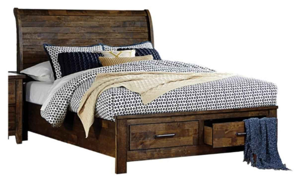 Jerrick Queen Sleigh Platform Bed with Footboard Storage in Burnished Brown 1957-1*