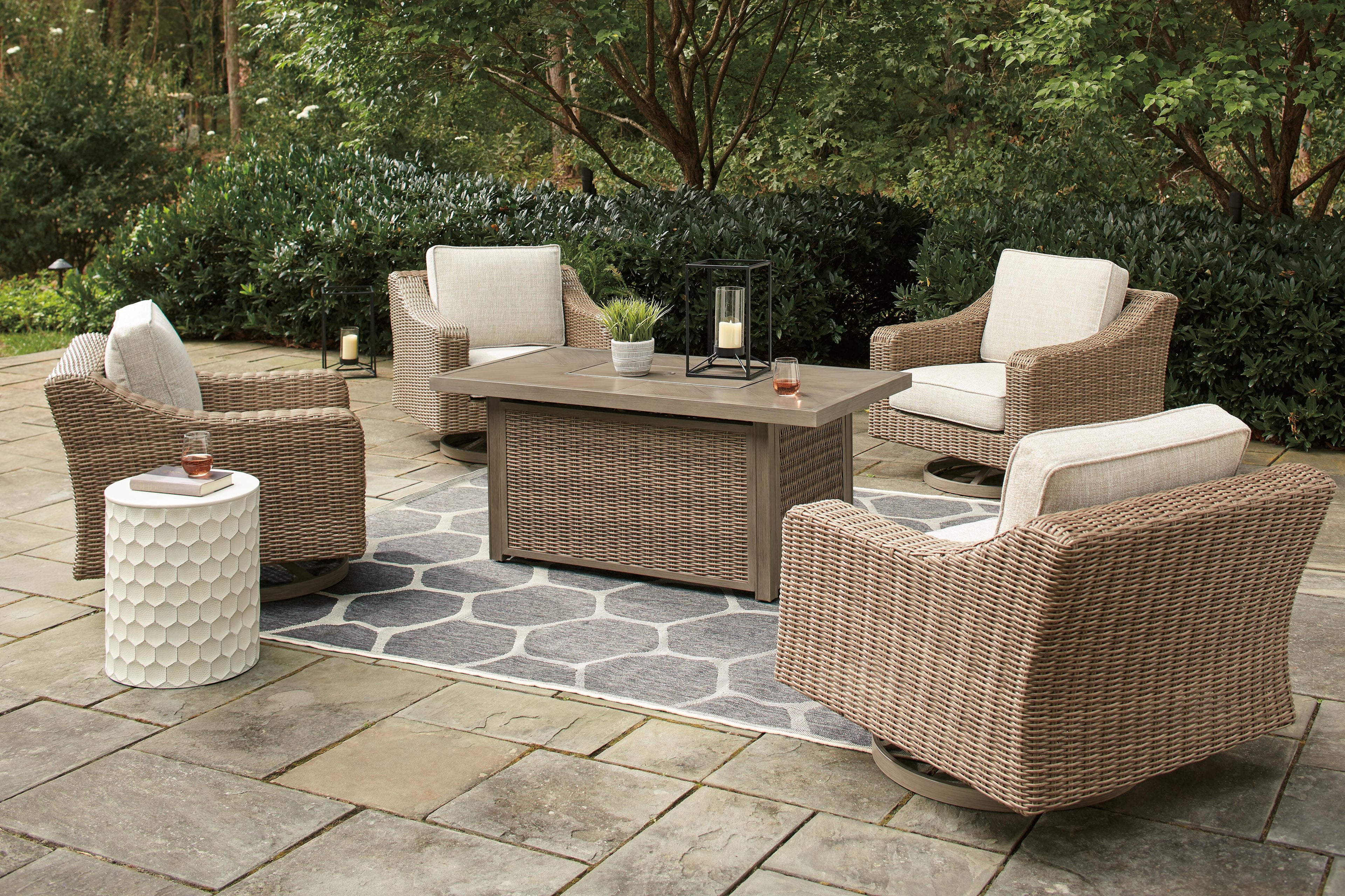 Beachcroft Beachcroft Fire Pit Table with Four Nuvella Swivel Lounge Chairs