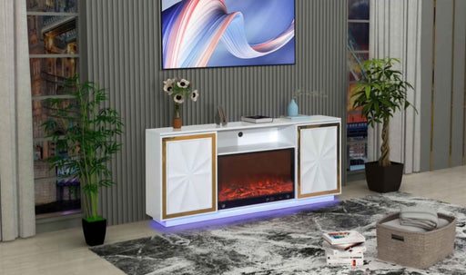 TV STAND WITH FIREPLACE  WHITE