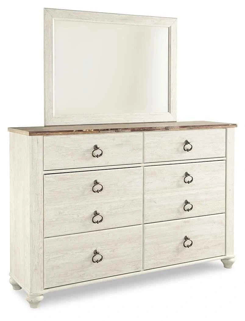 Willowton Panel Bed with Mirrored Dresser & 2 Nightstands
