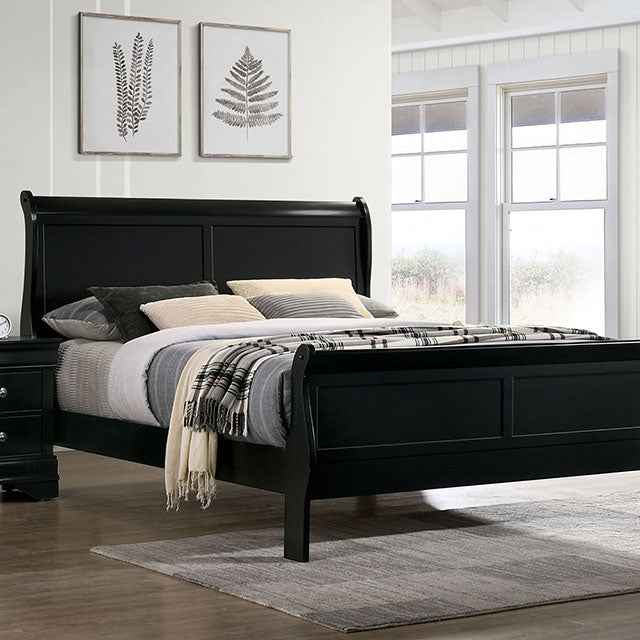 Louis Philippe E.King Bed Black, Cherry, & Gray