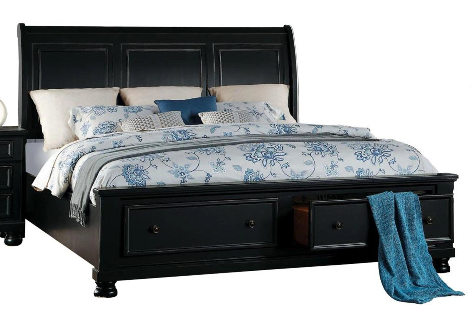 Laurelin Queen Sleigh Platform Storage Bed in Black 1714BK-1