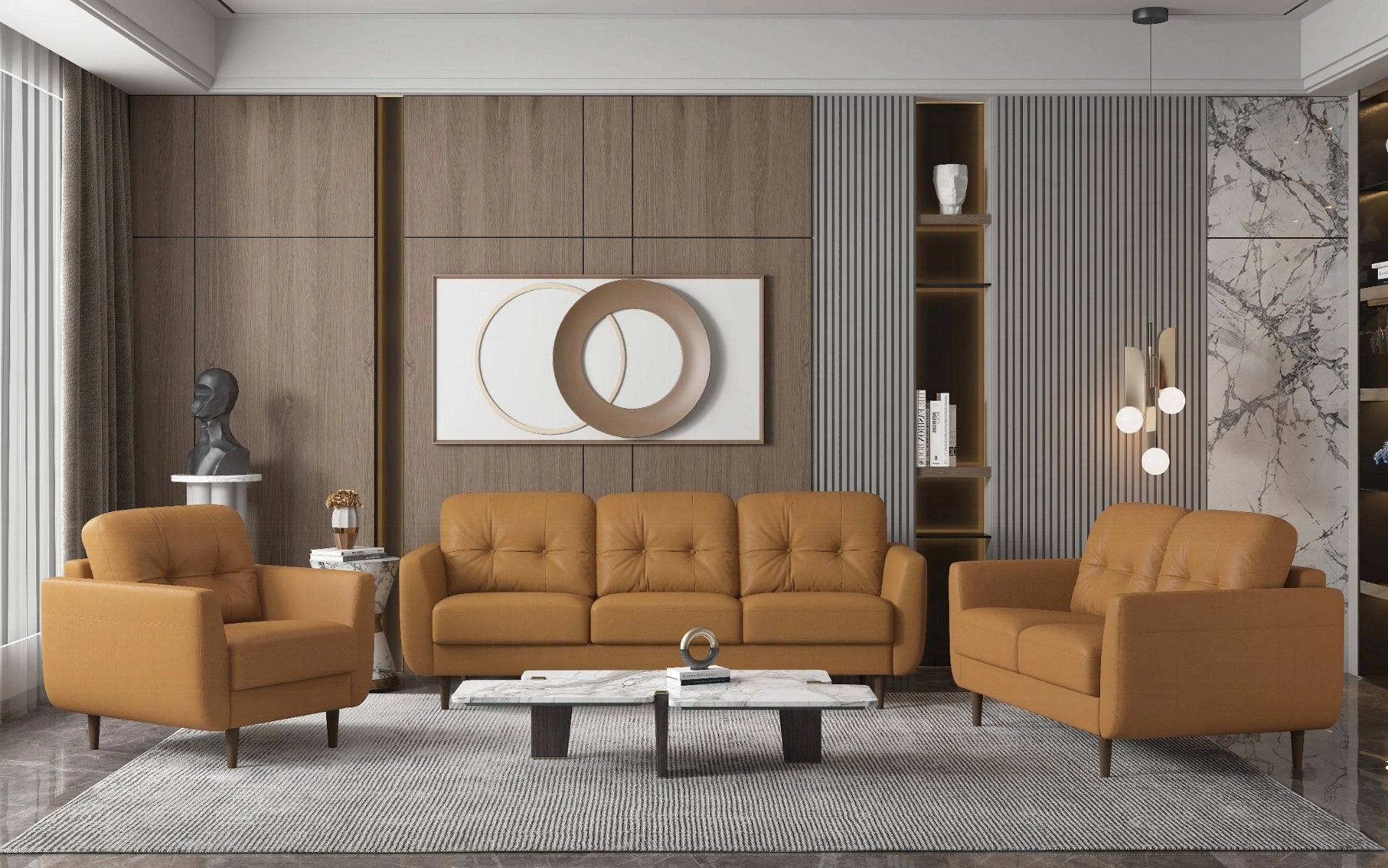 Radwan Camel Leather Loveseat